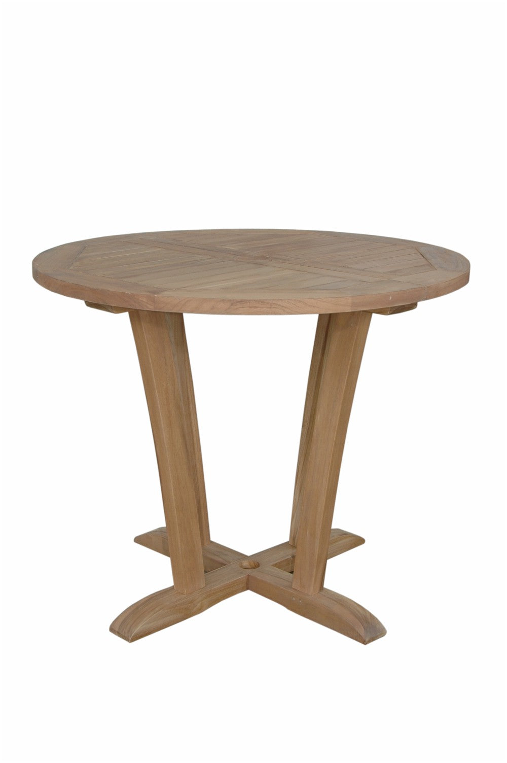 Round wooden table on a white background