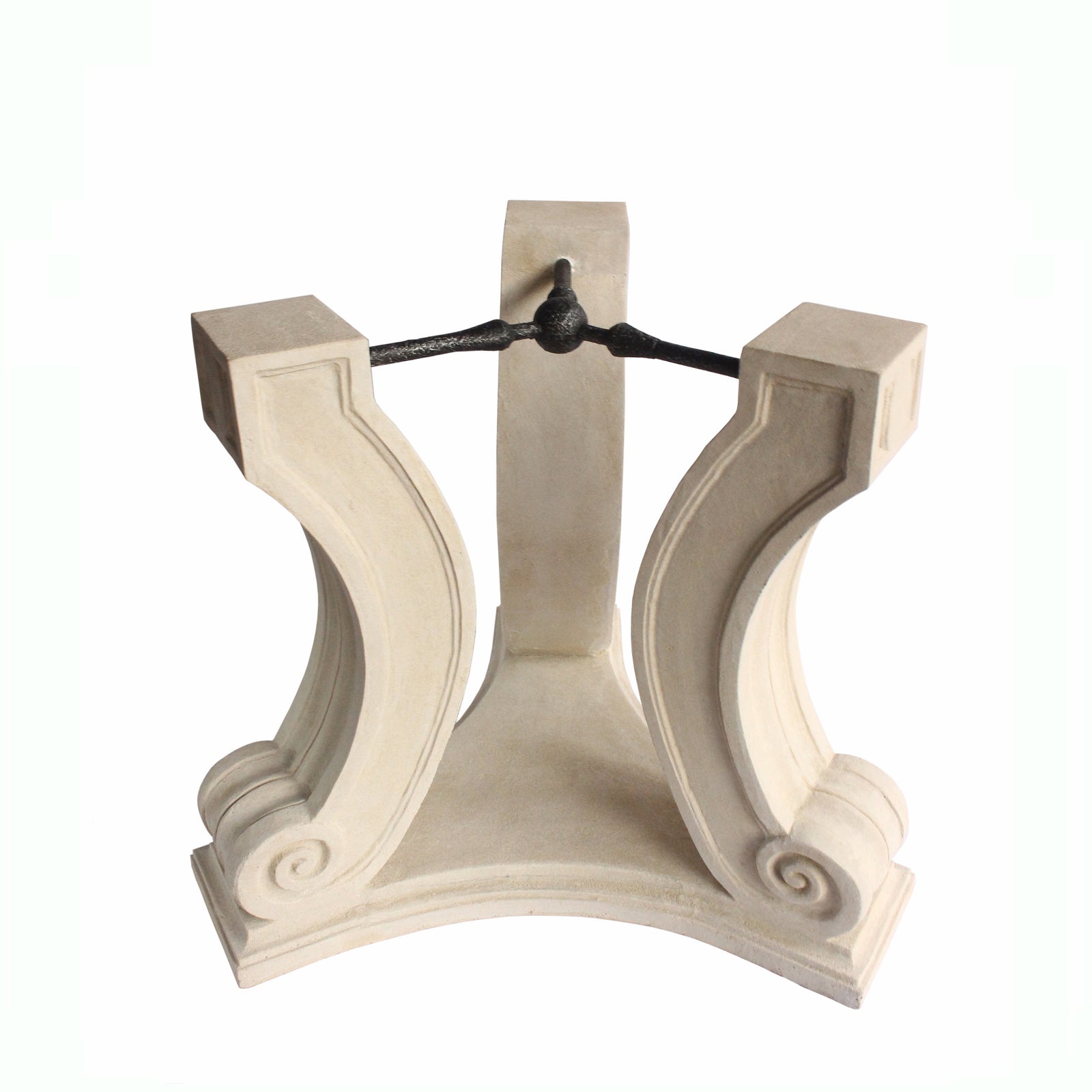 Decorative wooden bracket with intricate carvings on a white background