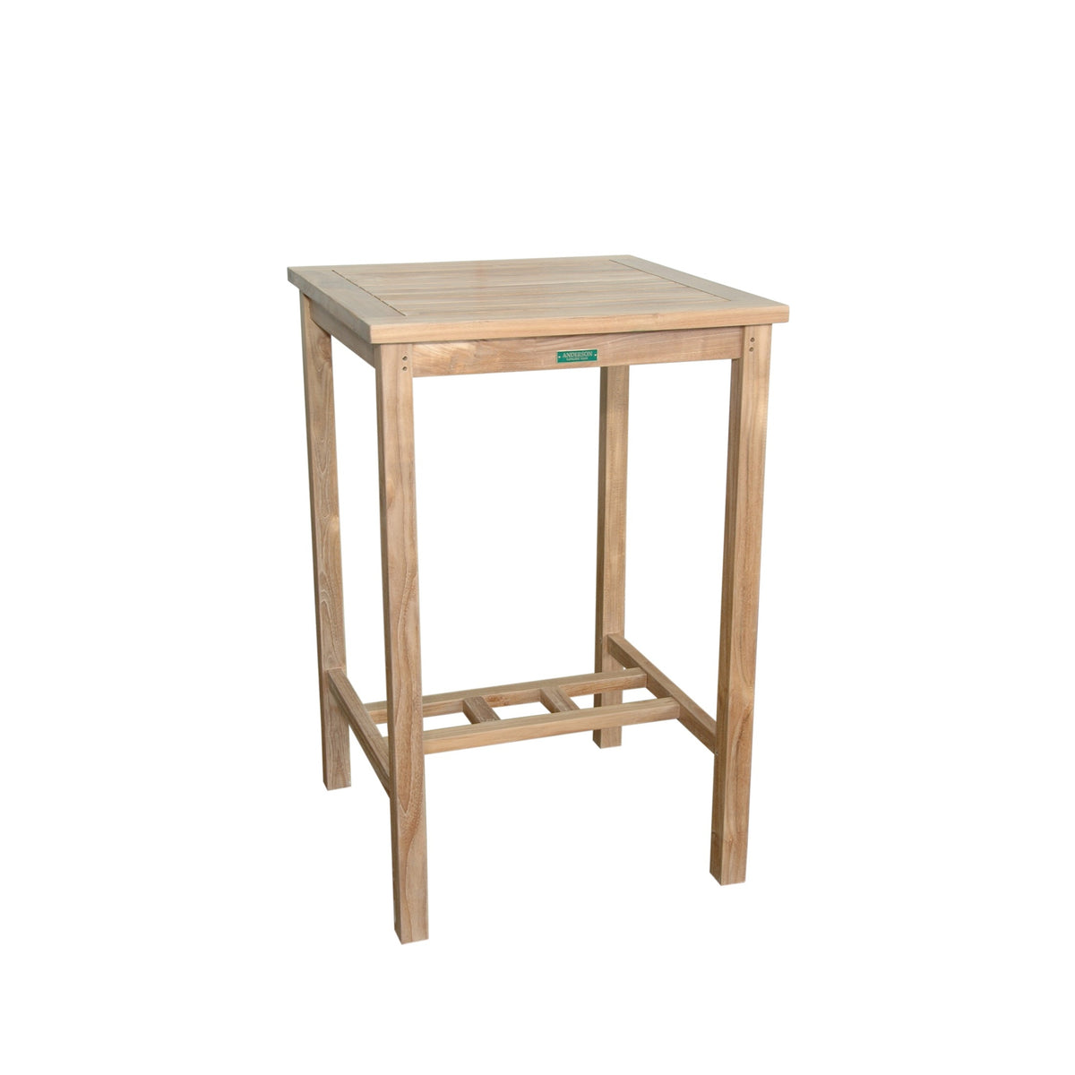 Wooden bar height table on a white background