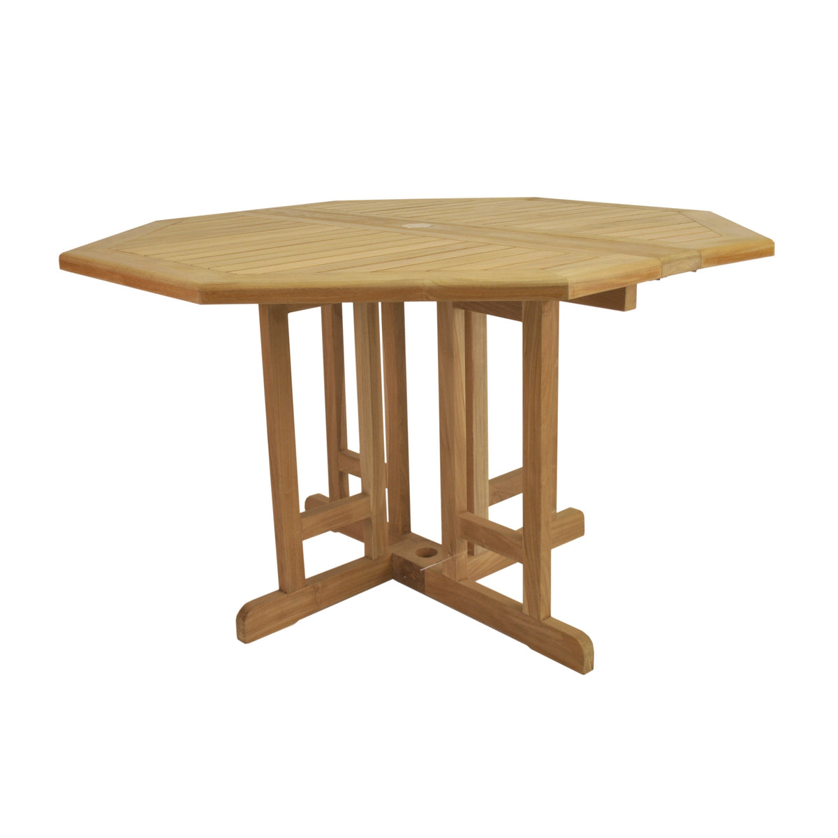 Hexagonal wooden table on a white background
