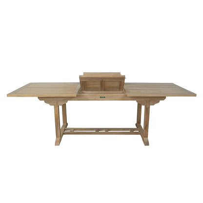 Wooden outdoor table with two additional extensions on a white background