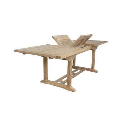 Wooden outdoor table with extendable design on a white background