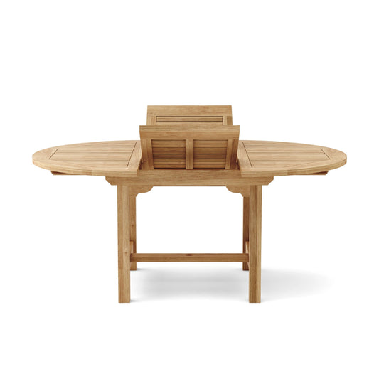 Wooden outdoor table with extendable leaves on a white background