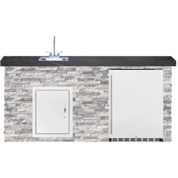 TrueFlame 6 Foot Luxury Outdoor Bar Island with Refrigerator, Sink, Polished Black Granite Countertops