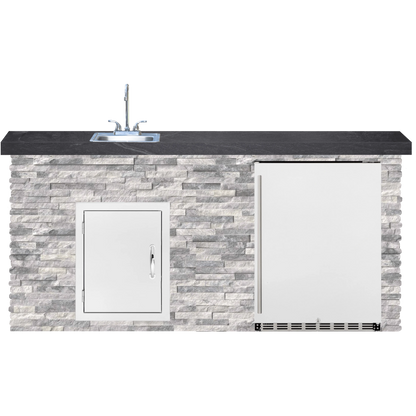 BetterPatio Mountain Series TrueFlame 6 Ft Bar Island Fridge Sink - Alaskan Gray Black countertop