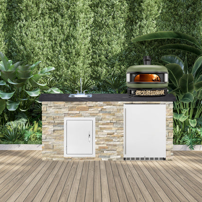 BetterPatio Mountain Series TrueFlame 6 Ft Bar Island Fridge Sink - Honey Golden Black with Gozney