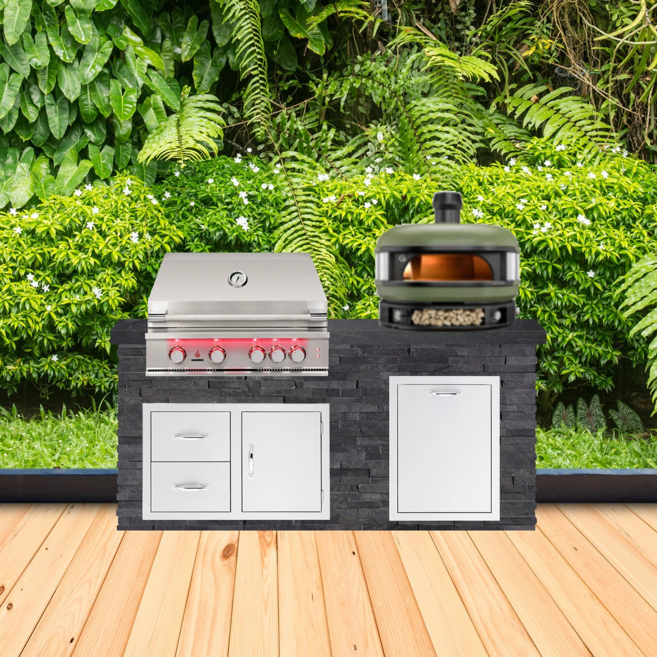 BetterPatio Mountain Series TrueFlame 6 Ft Grill Island Black Granite - Black finish with Gozney