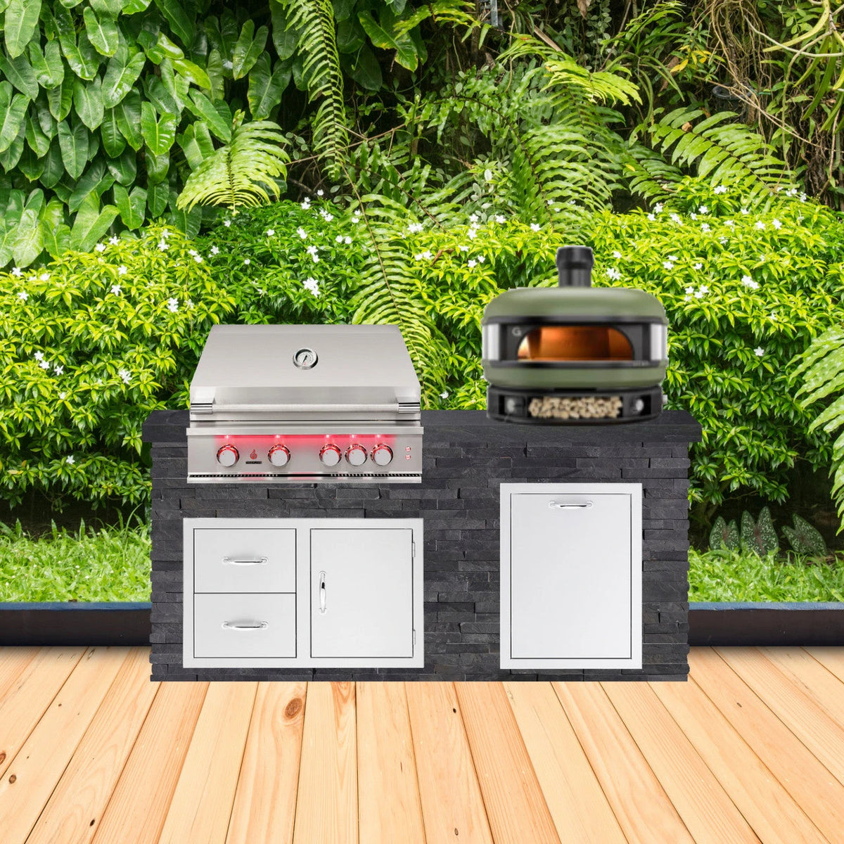 BetterPatio Mountain Series TrueFlame 6 Ft Grill Island Black Granite - Black finish with Gozney