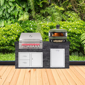 TrueFlame 6 Foot Luxury Outdoor Grill Island with Black Granite Countertops, 32-Inch TrueFlame Grill, Trash Drawer