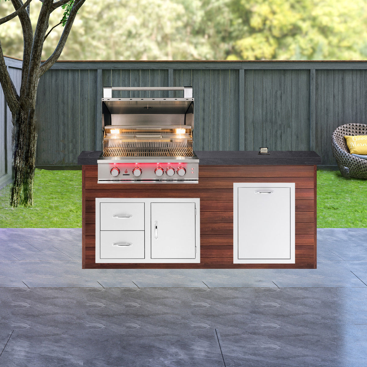 BetterPatio Mountain Series TrueFlame 6 Ft Grill Island Black Granite - Dark National Black popup