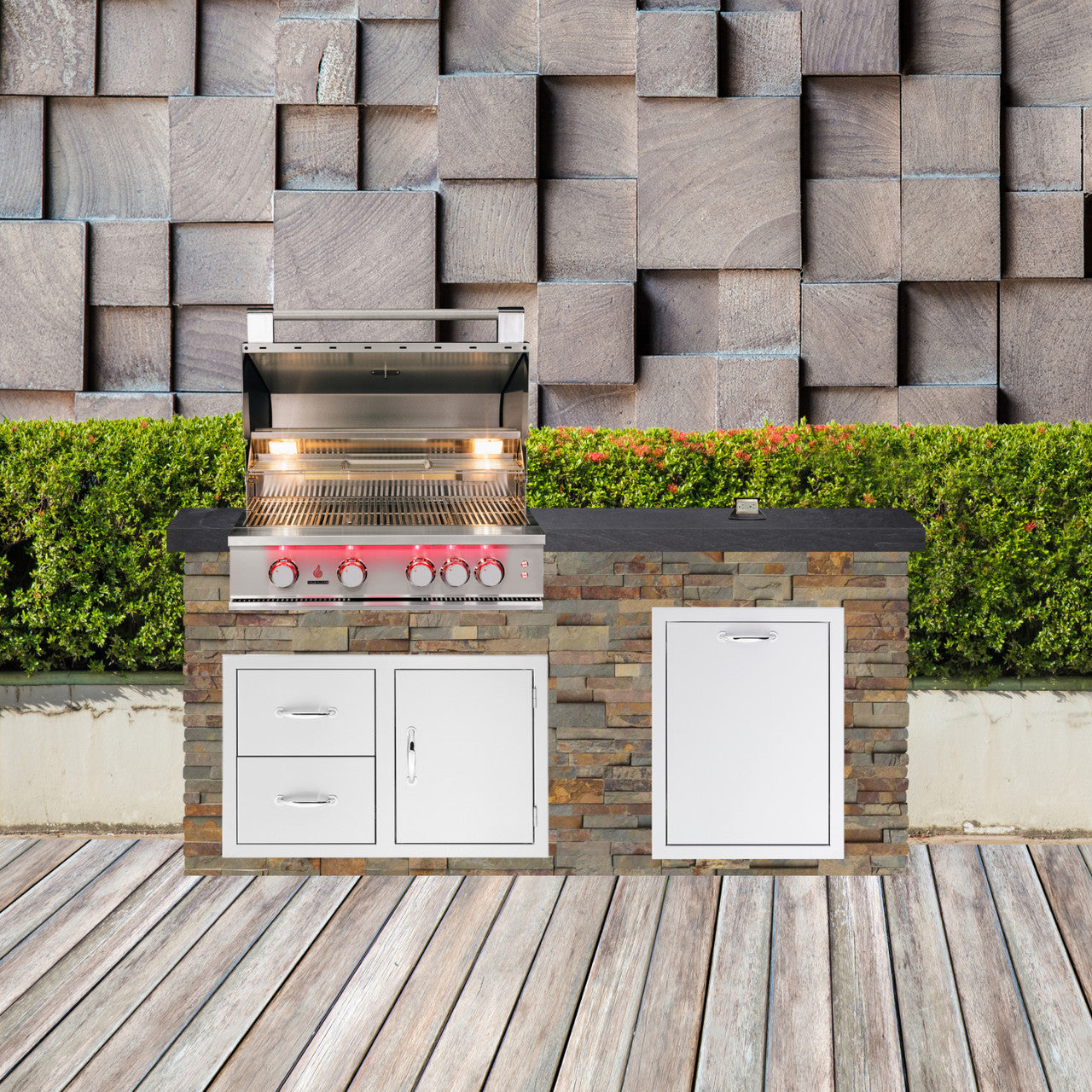 BetterPatio Mountain Series TrueFlame 6 Ft Grill Island Black Granite - Gold Rush Black popup view