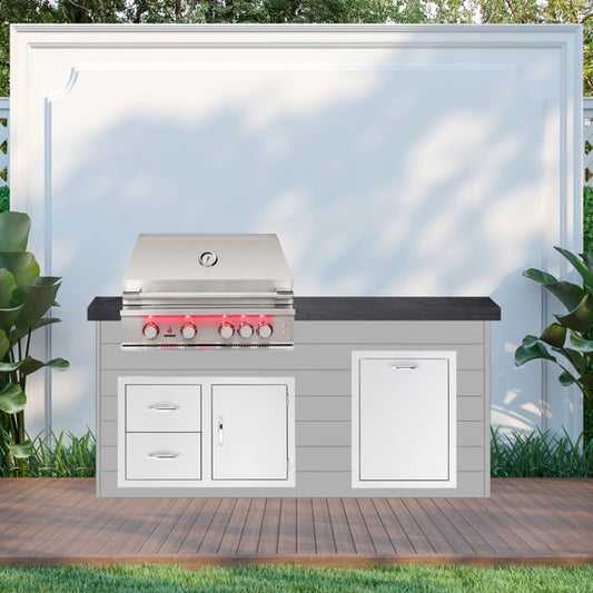 BetterPatio Mountain Series TrueFlame 6 Ft Grill Island Black Granite - Silver Lining closed view