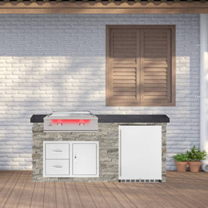 BetterPatio 6 Foot Luxury Outdoor Grill Island with TrueFlame 30-Inch Griddle, Polished Black Granite Countertops