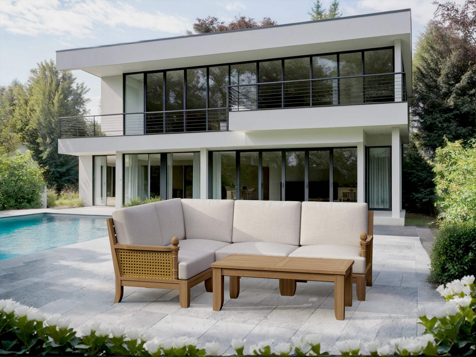 Modern house with a pool and outdoor furniture