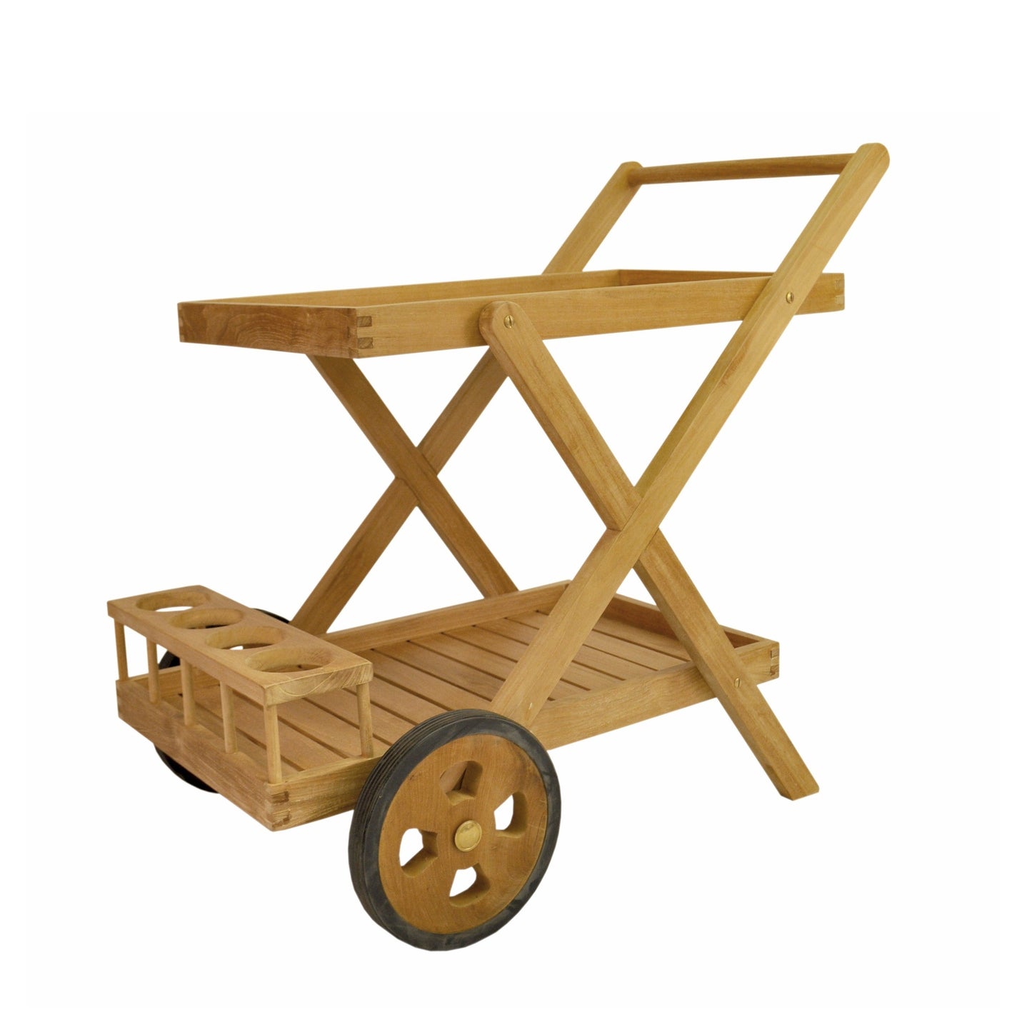 Wooden cart with wheels on a white background
