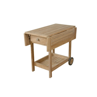 Wooden outdoor cart with a drawer on a white background