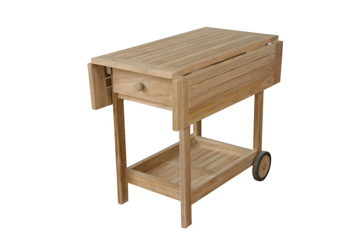 Wooden outdoor cart with a drawer on a white background