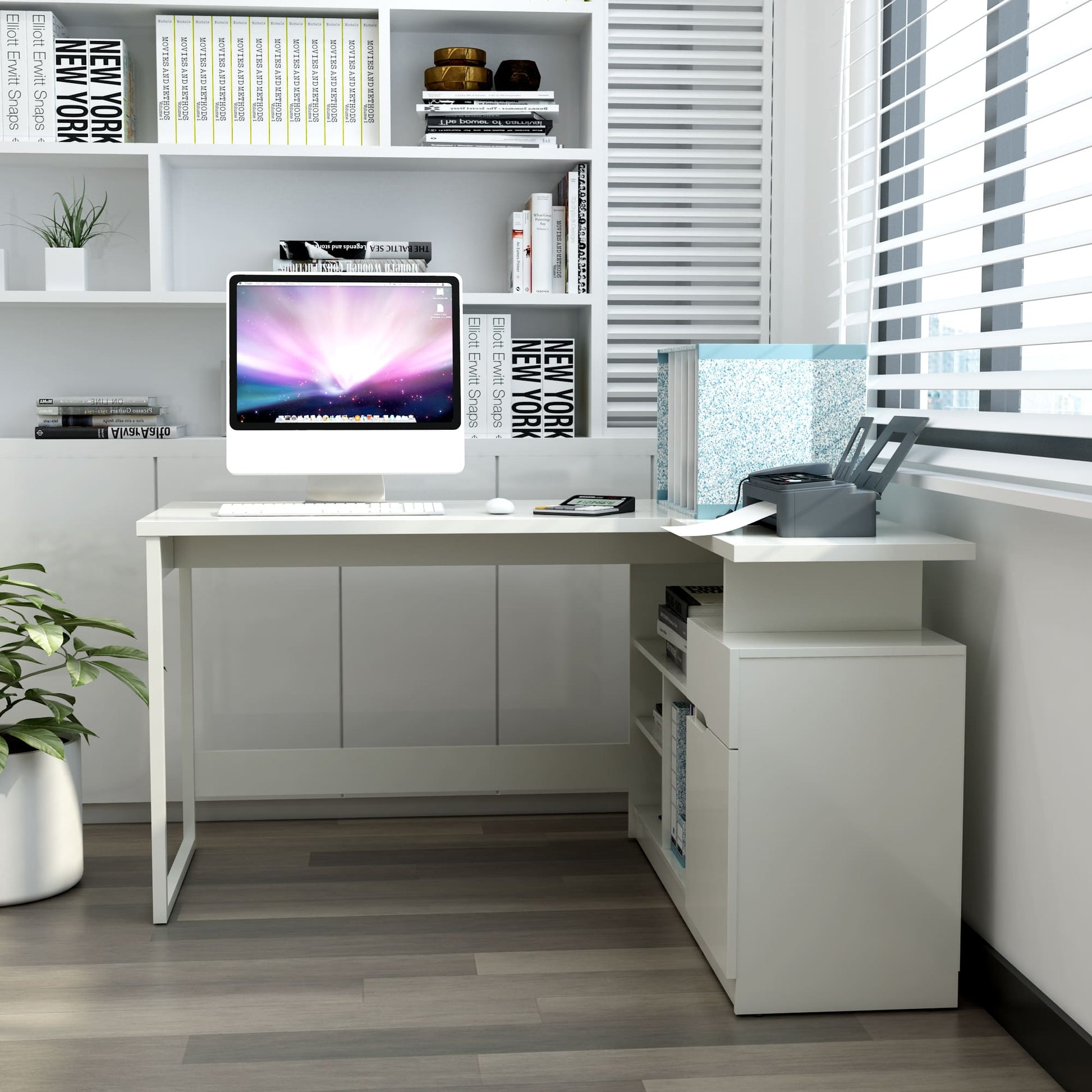 Anderson Teak Lexi 55-inch L-Shaped Corner Desk - gloss white desk side angle view