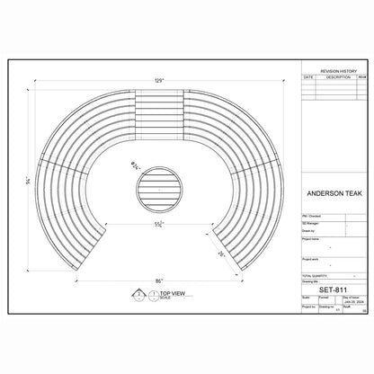 Technical drawing of a circular design with measurements and labels, likely for Anderson Teak product.