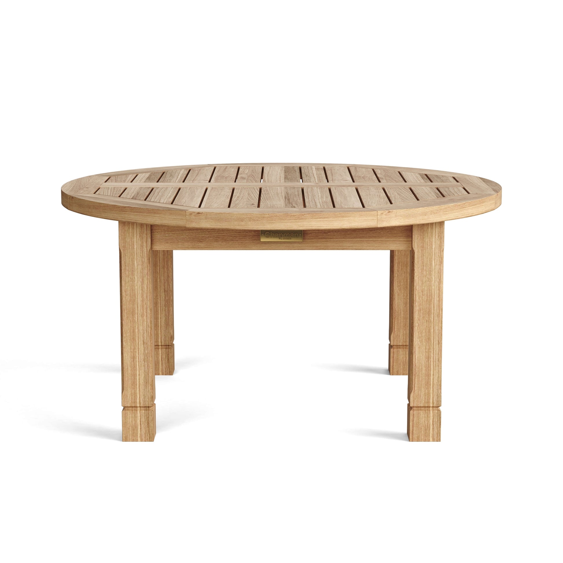 Round wooden table on a white background