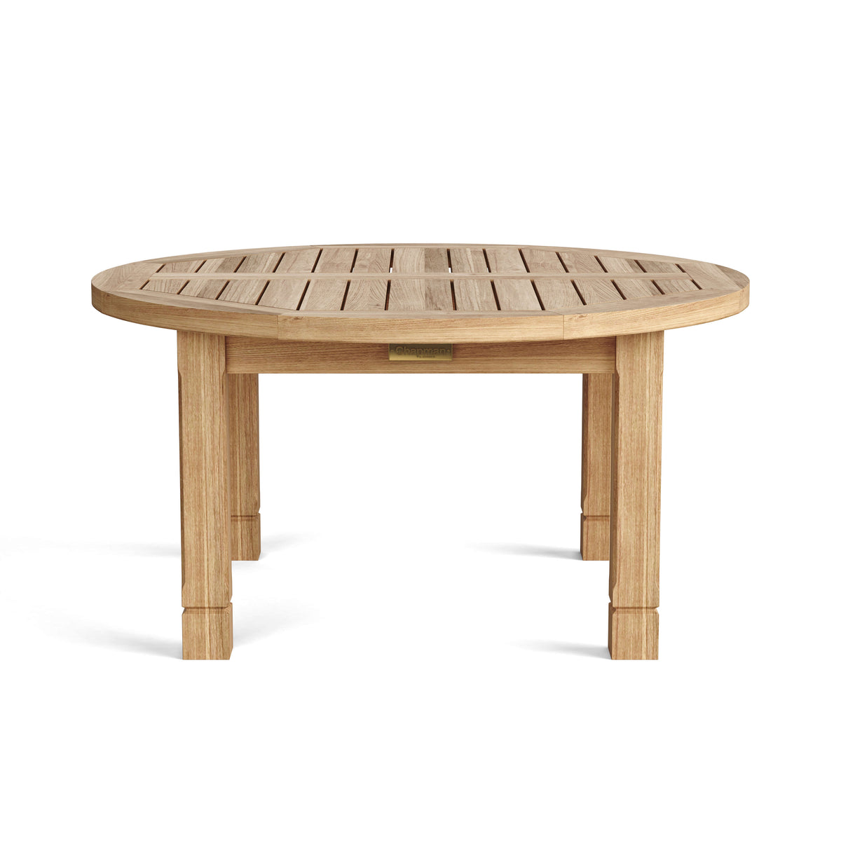 Round wooden table on a white background