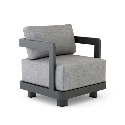 Gray armchair with black frame on a white background