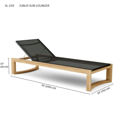 Junus Sun Lounger with dimensions on a white background
