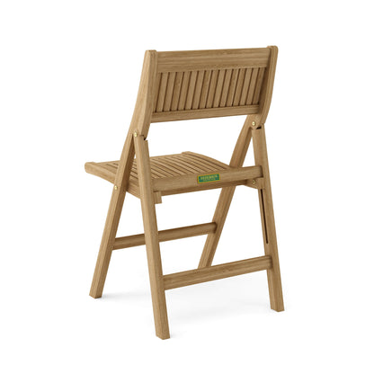 Wooden folding chair with a visible brand logo on a white background
