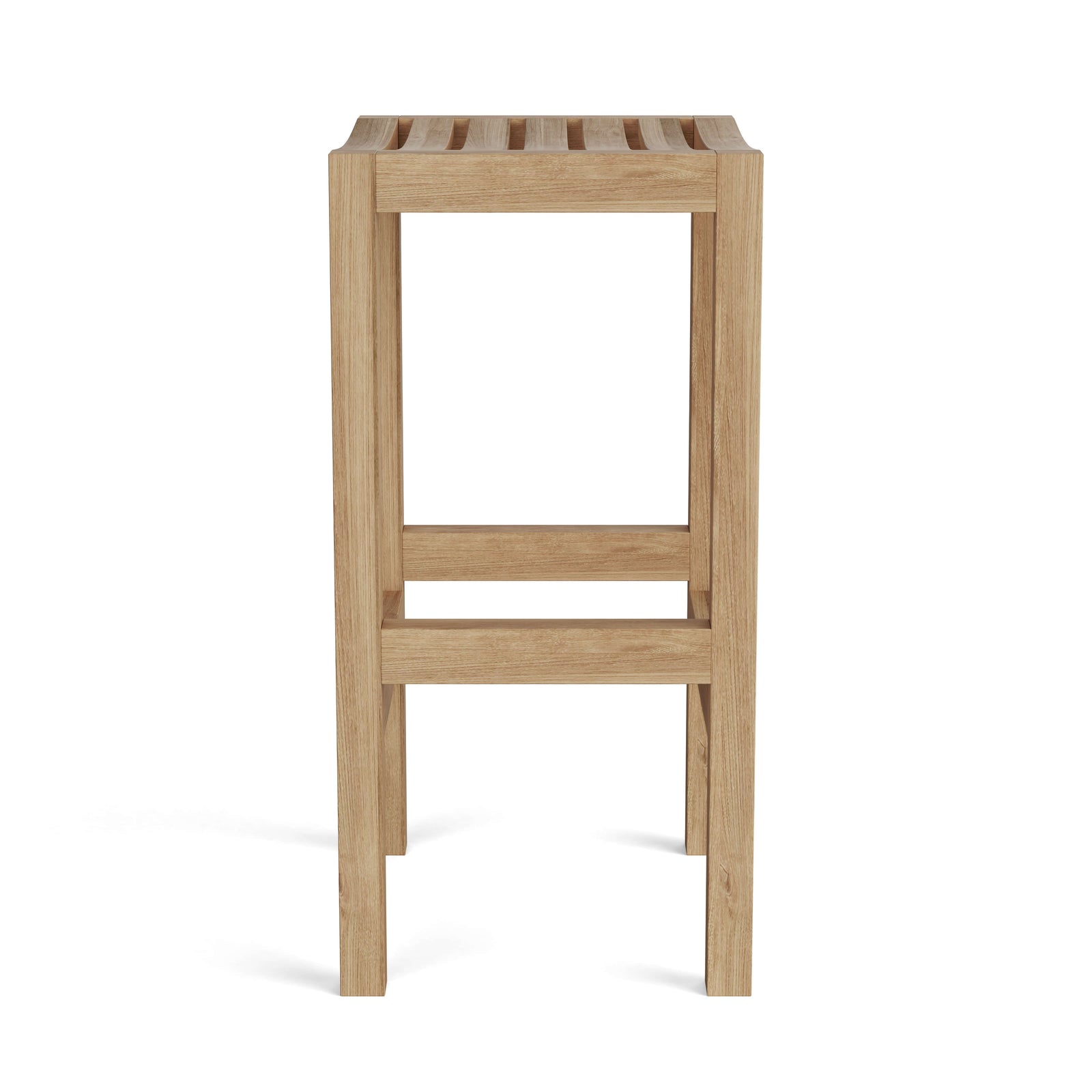 Wooden stool with slatted seat on a white background