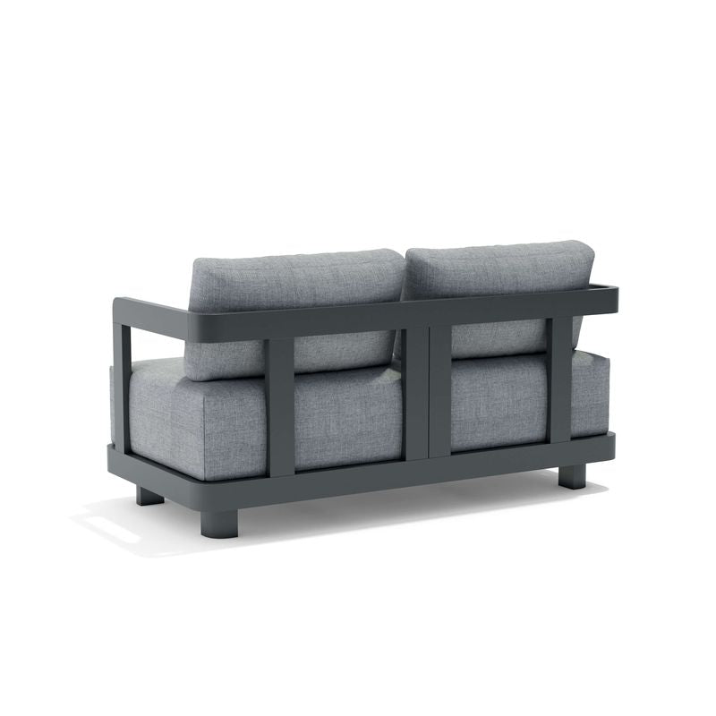 Gray outdoor sofa with cushions on a white background