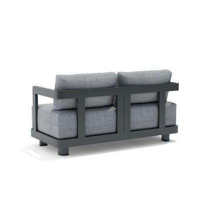 Gray outdoor sofa with cushions on a white background