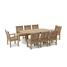Bahama Sahara 9-Piece 78" Oval Dining Set - Extendable Teak Table with Sunbrella Cushions