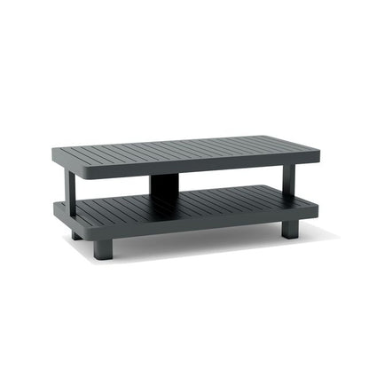 Dark gray coffee table with a shelf on a white background