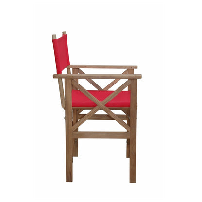 Wooden chair with red cushion on a white background