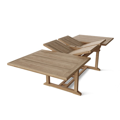Wooden outdoor table with extendable design on a white background