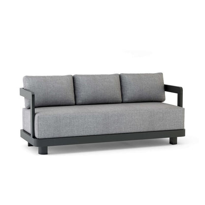Gray sofa with black frame on a white background