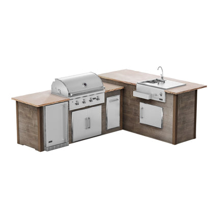 RTA Outdoor Living G7 L-Shaped Outdoor Kitchen Island with Coyote 36-Inch C-Series Grill, Fridge and Refreshment Bar - Woo...