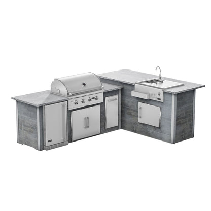 RTA Outdoor Living G7 L-Shaped Outdoor Kitchen Island with Coyote 36-Inch C-Series Grill, Fridge and Refreshment Bar - Woo...