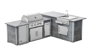 RTA Outdoor Living G7 L-Shaped Outdoor Kitchen Island with Coyote 36-Inch C-Series Grill, Fridge and Refreshment Bar