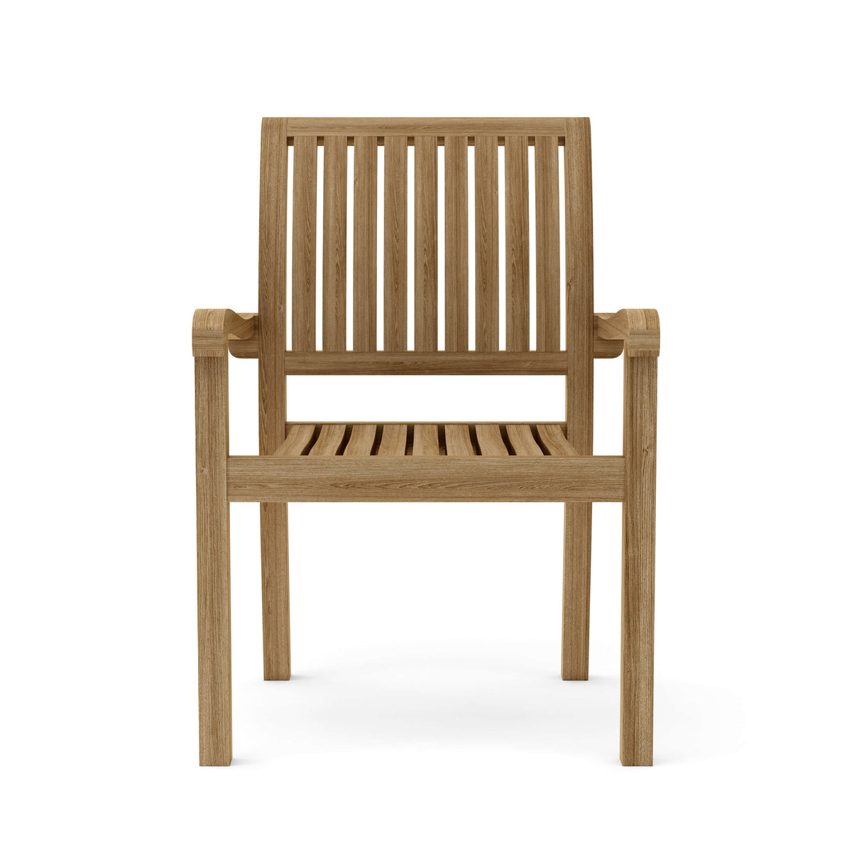 Anderson Teak Aspen Stackable Armchair Set of 4 - lifestyle shot of chairs on patio with table