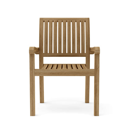Anderson Teak Aspen Stackable Armchair Set of 4 - lifestyle shot of chairs on patio with table