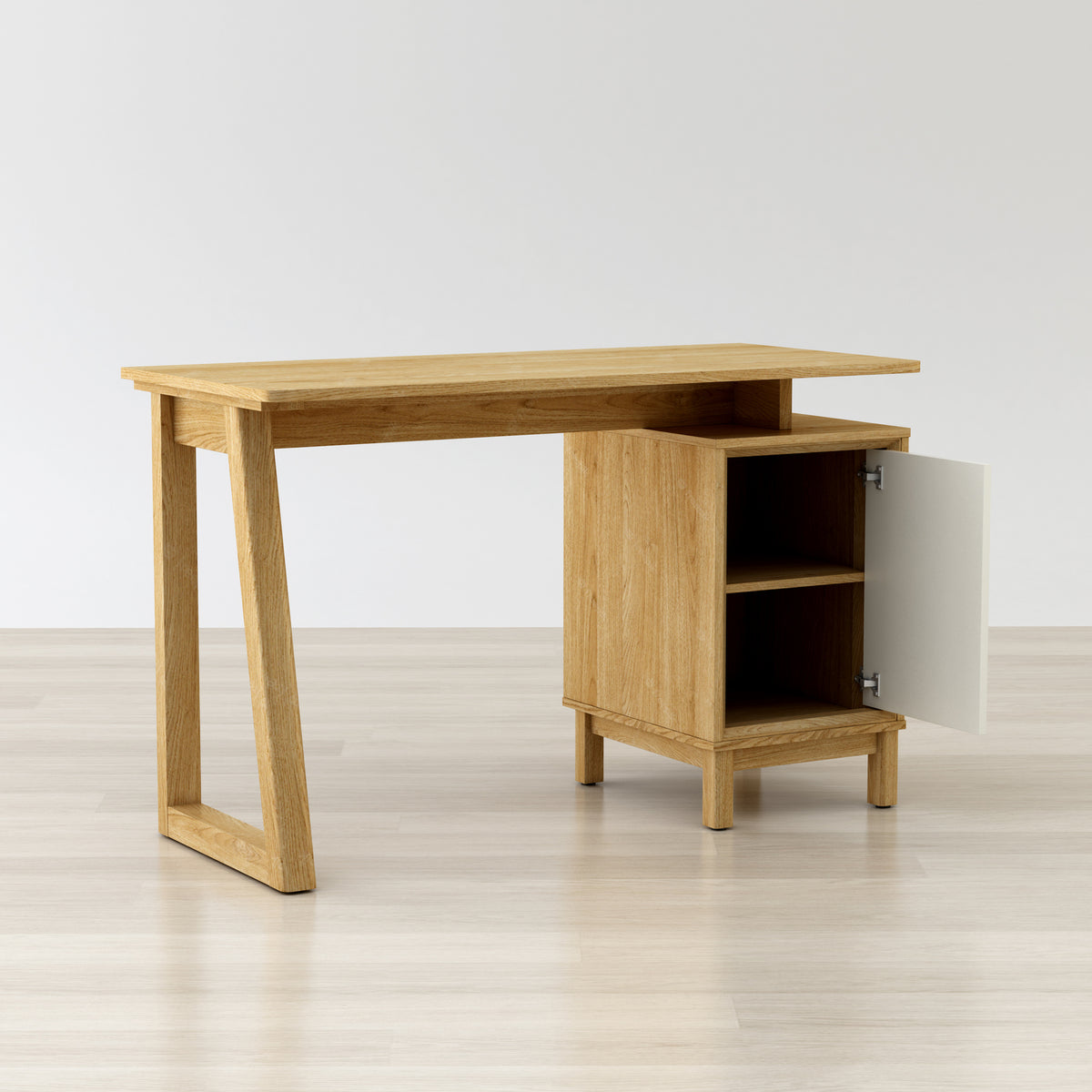 Wooden desk with a cabinet on a white background