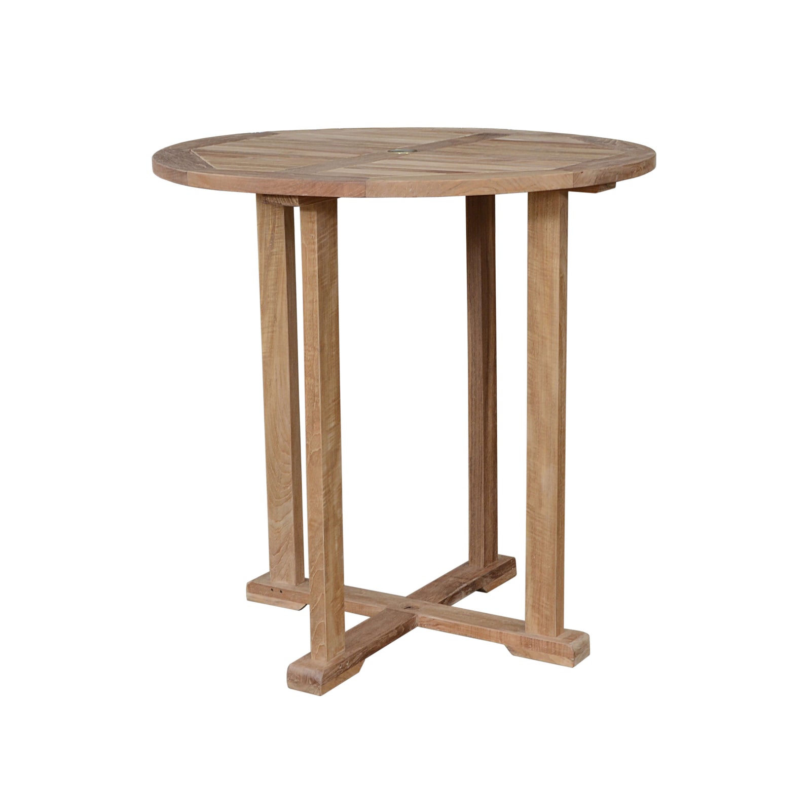 Round wooden table on a white background