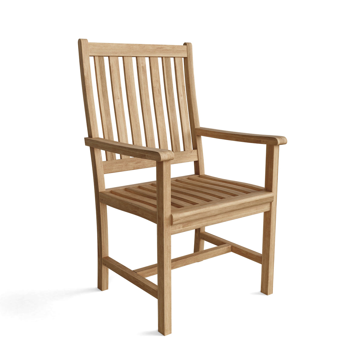 Wooden chair with armrests on a white background