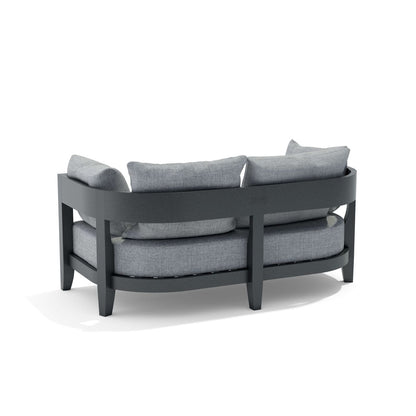 Gray outdoor sofa with cushions on a white background