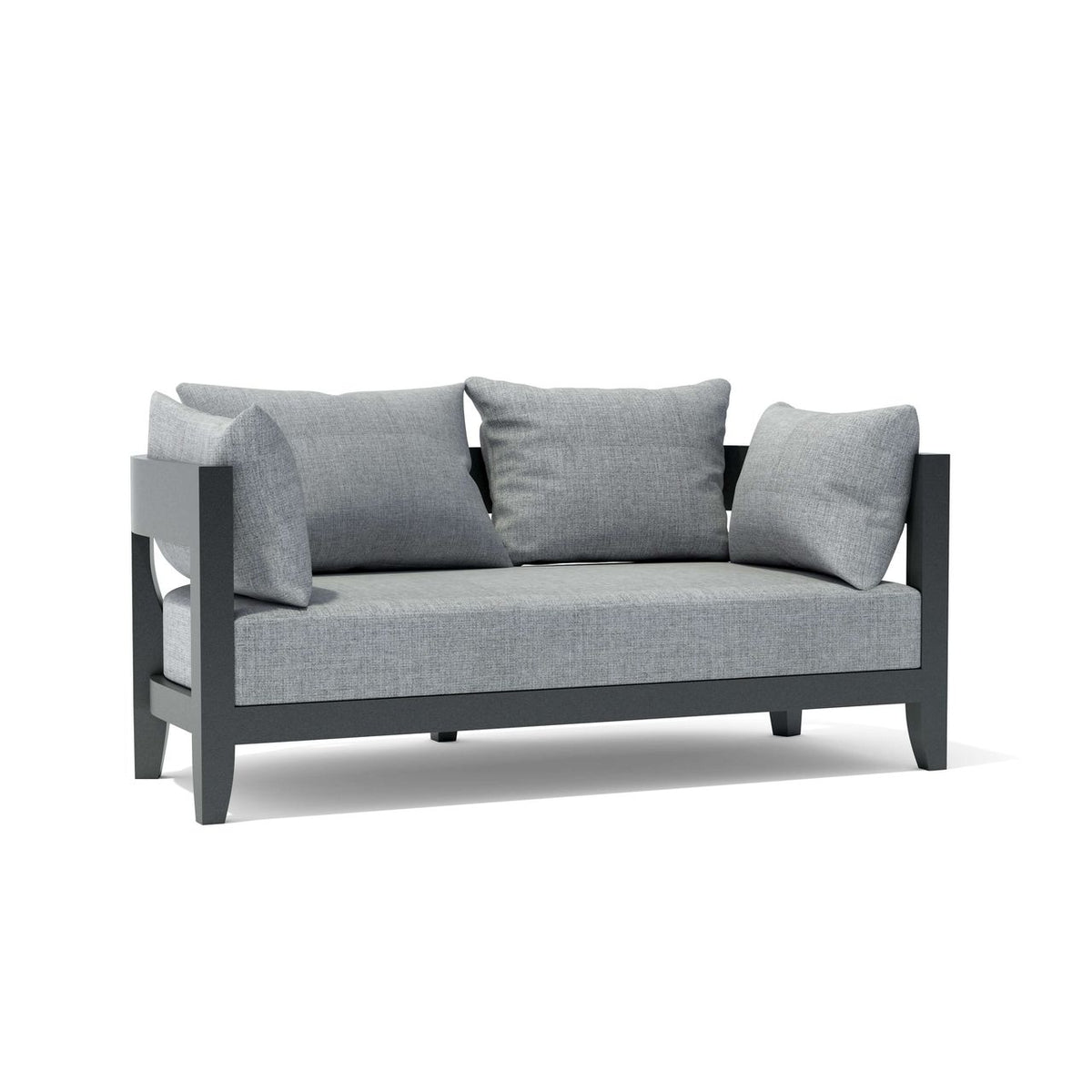 Gray sofa with cushions on a white background