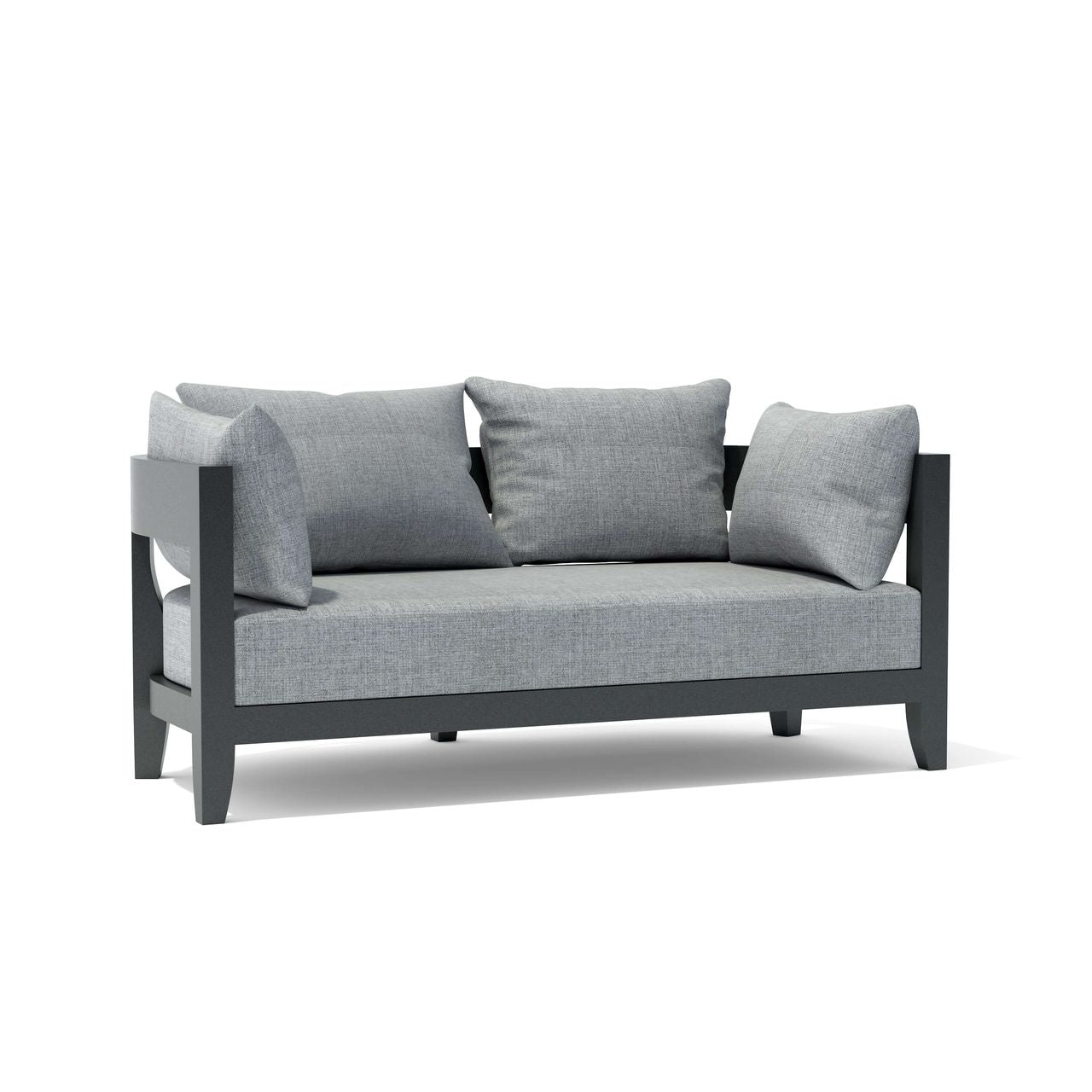 Gray sofa with cushions on a white background