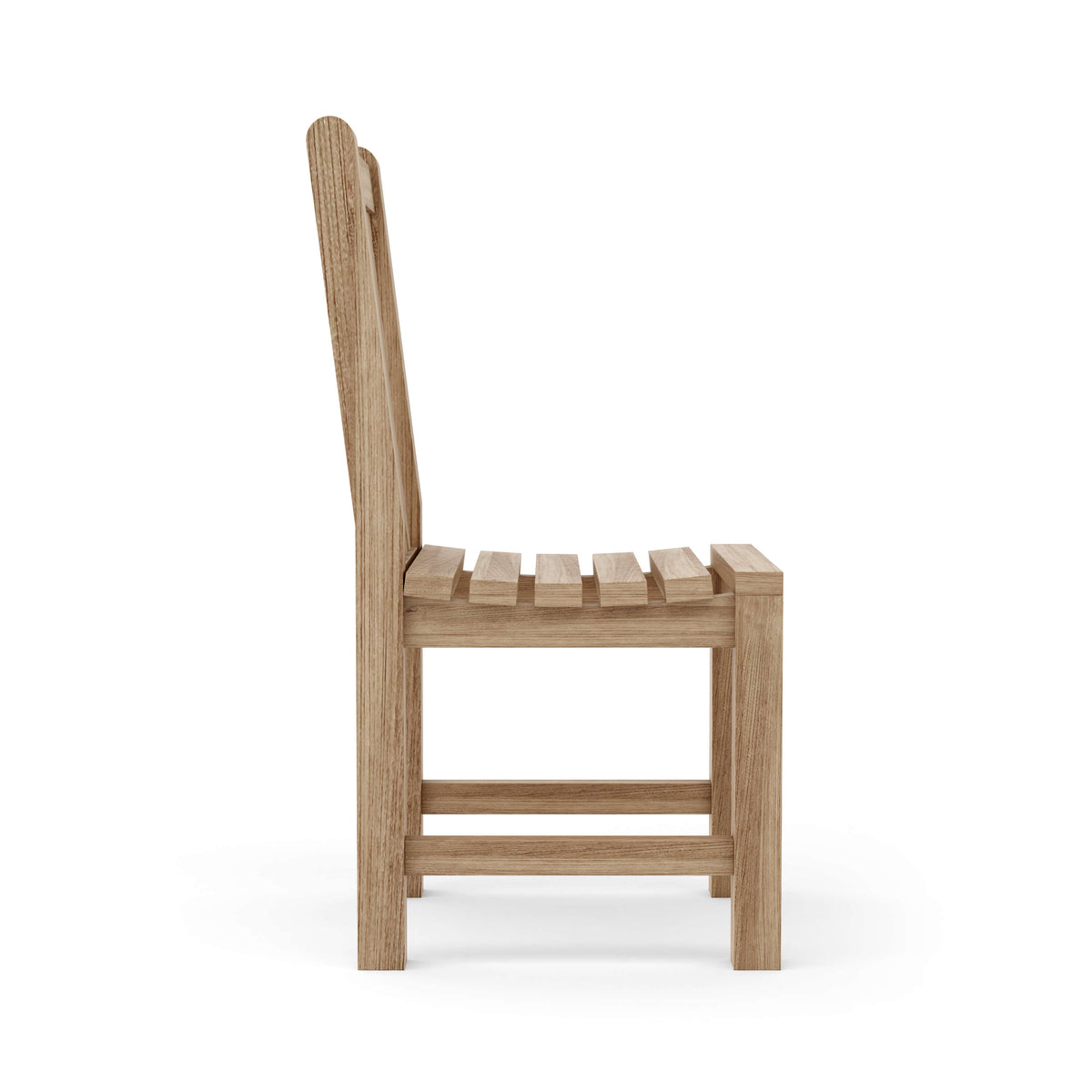 Wooden chair with slatted design on a white background