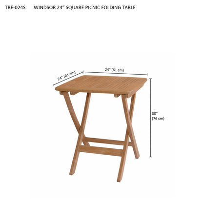 Wooden folding picnic table with dimensions on a white background