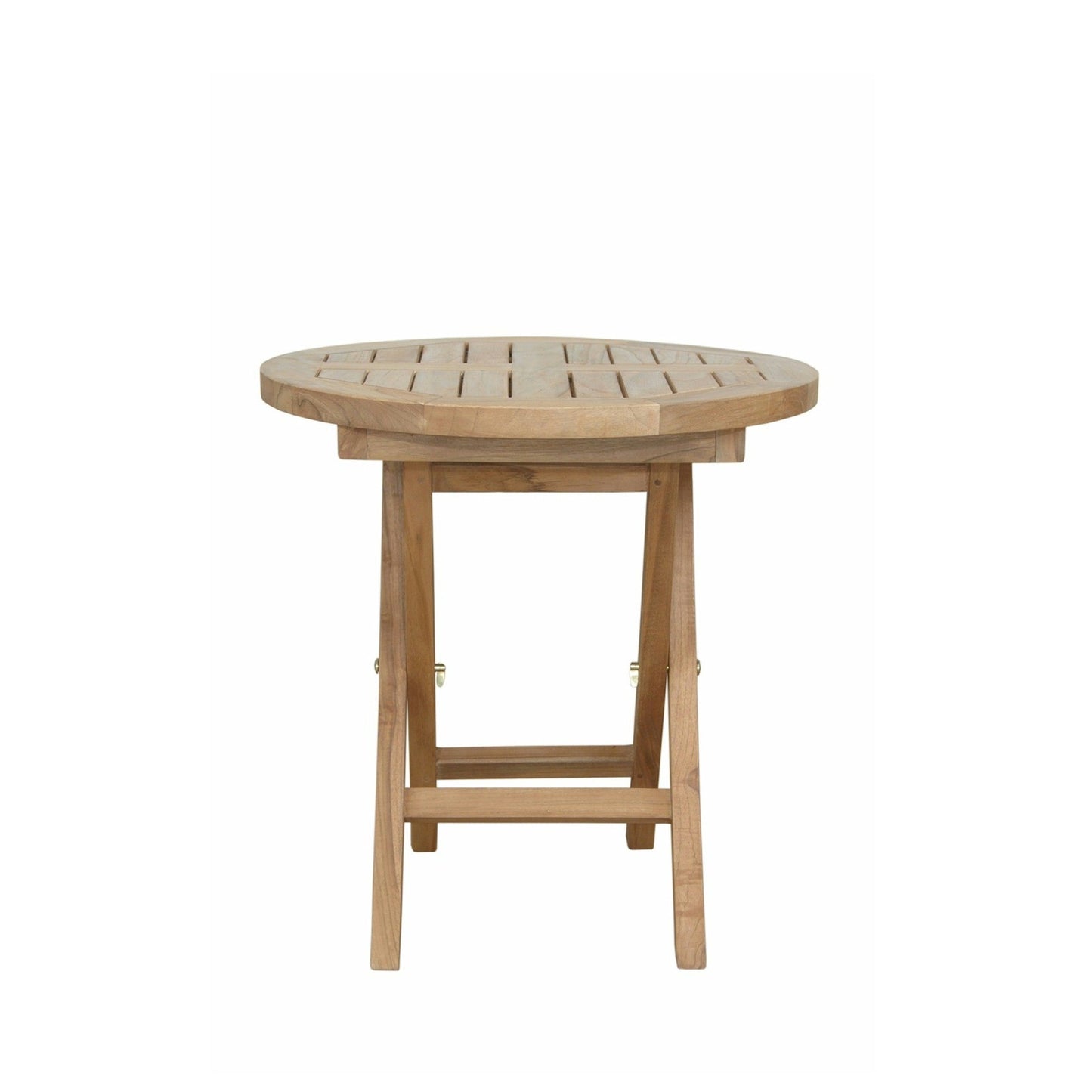 Round wooden table on a white background